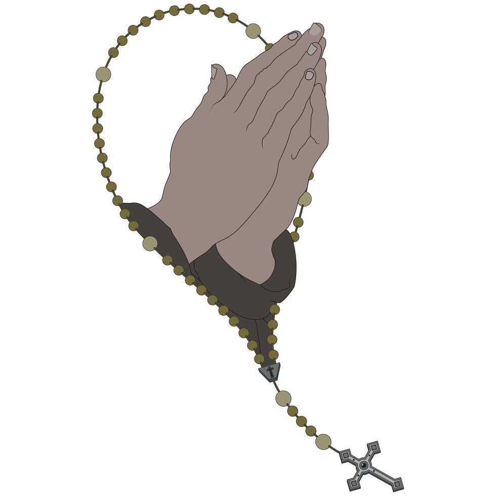 vector ontwerp van bidden handen met christen rozenkrans, symbool van Katholiek religie