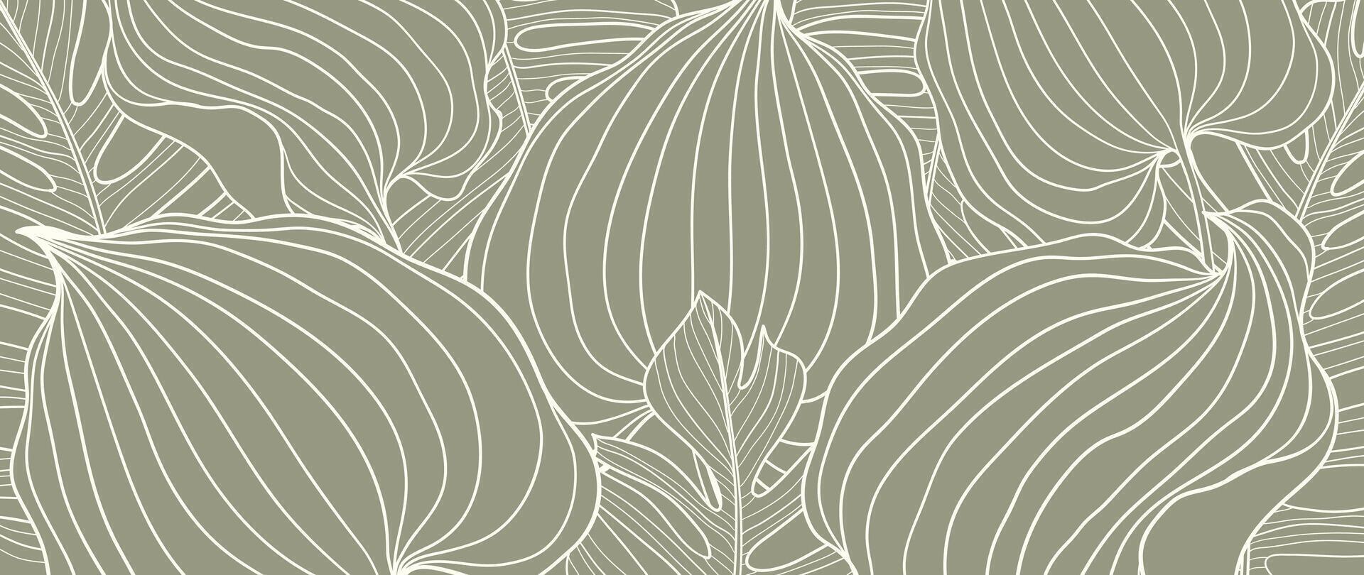 botanisch blad lijn kunst behang achtergrond vector. luxe natuurlijk hand- getrokken gebladerte patroon ontwerp in minimalistische lineair contour gemakkelijk stijl. ontwerp voor kleding stof, afdrukken, omslag, banier, uitnodiging. vector