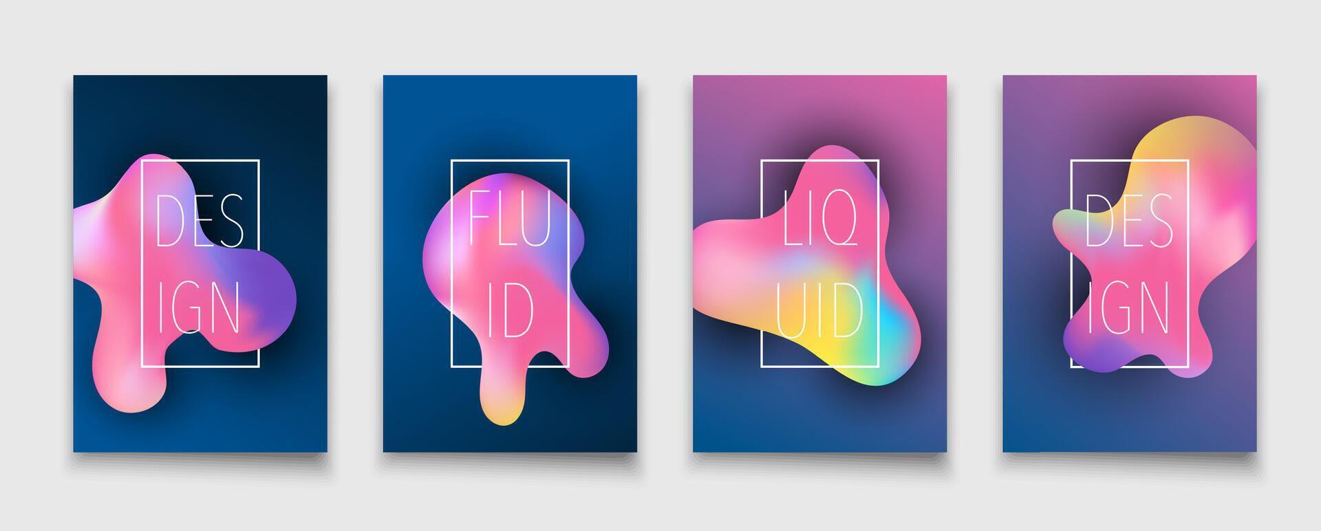 vloeistof vormen en vloeistof neon hellingen brochure ontwerp sjabloon. vector kleurrijk modieus folders set. . vector illustratie