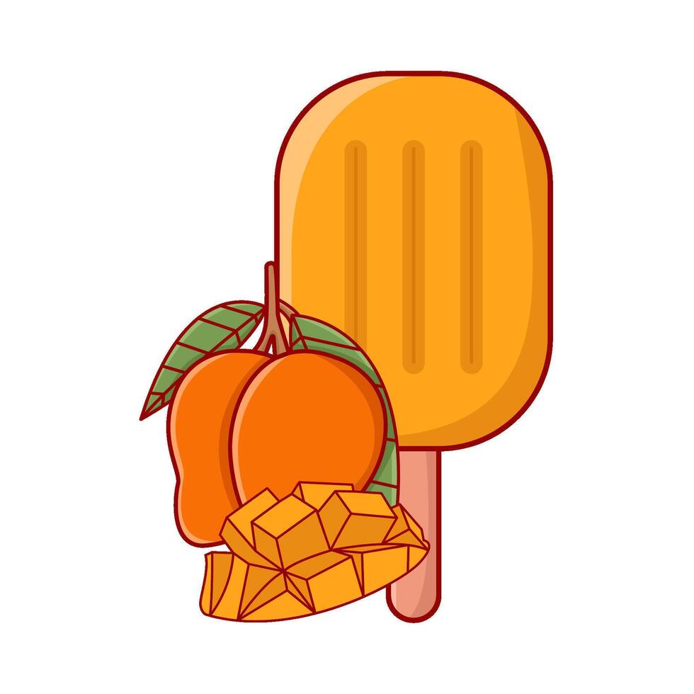 ijs room, mango fruit met mango kubus illustratie vector