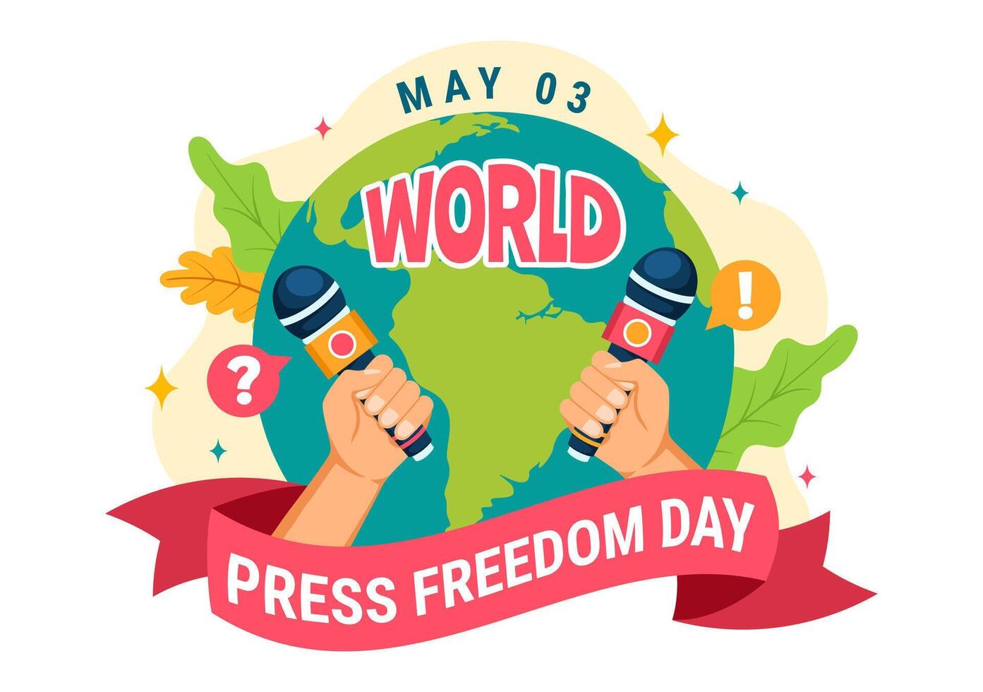 wereld druk op vrijheid dag vector illustratie Aan mei 3 met nieuws microfoons en krant- naar Rechtsaf naar spreken in vlak tekenfilm achtergrond
