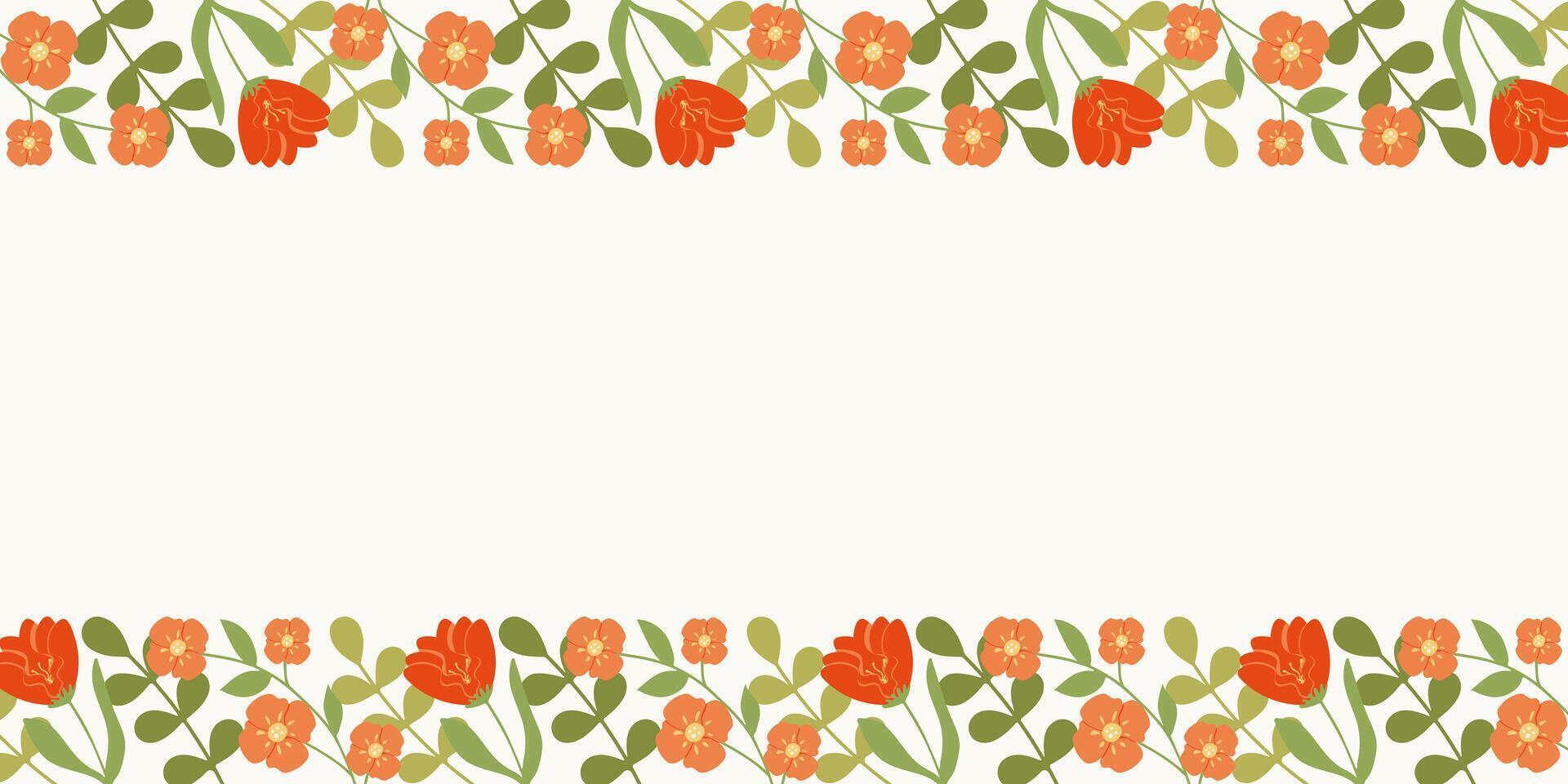 voorjaar bloemen vlak stijl achtergrond met kopiëren ruimte. zomer helder kaders van bloemen en bladeren backdrop voor groet kaarten spandoeken. leeg sjabloon voor felicitatie- opschrift moeders Dames dagen. vector