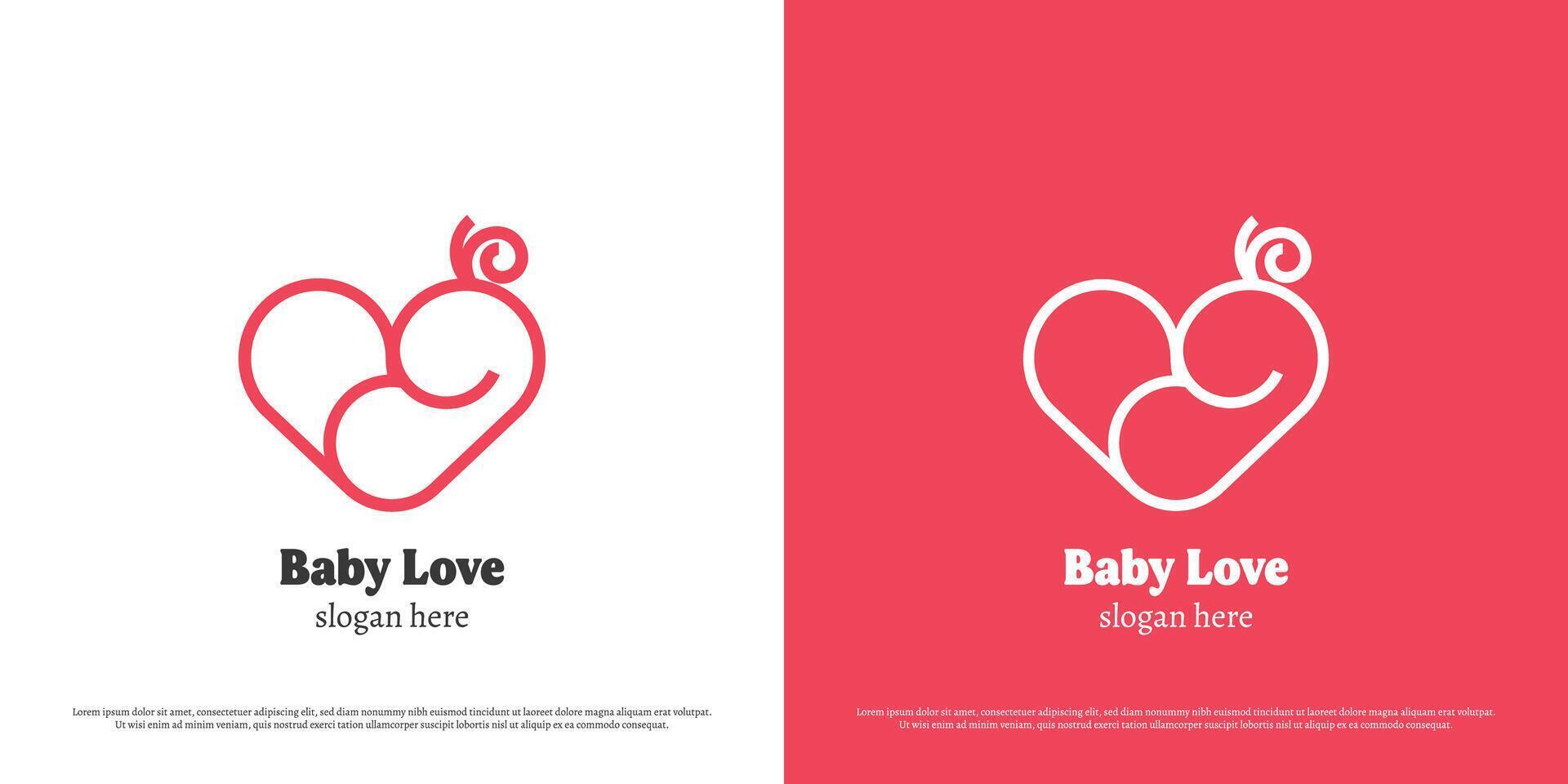 baby liefde logo ontwerp illustratie. silhouet lijn kunst vorm persoon kind klein hart geliefde bezorgdheid fruit. gemakkelijk vlak icoon symbool vrouwelijk warm genegenheid dankbaar dochter kind delicaat omarmen. vector