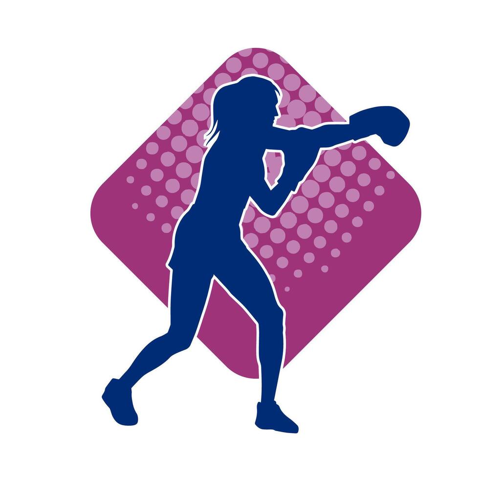 silhouet van vrouw boksen atleet in actie houding. silhouet van een vrouw vervelend boksen handschoenen voor boksen sport. vector
