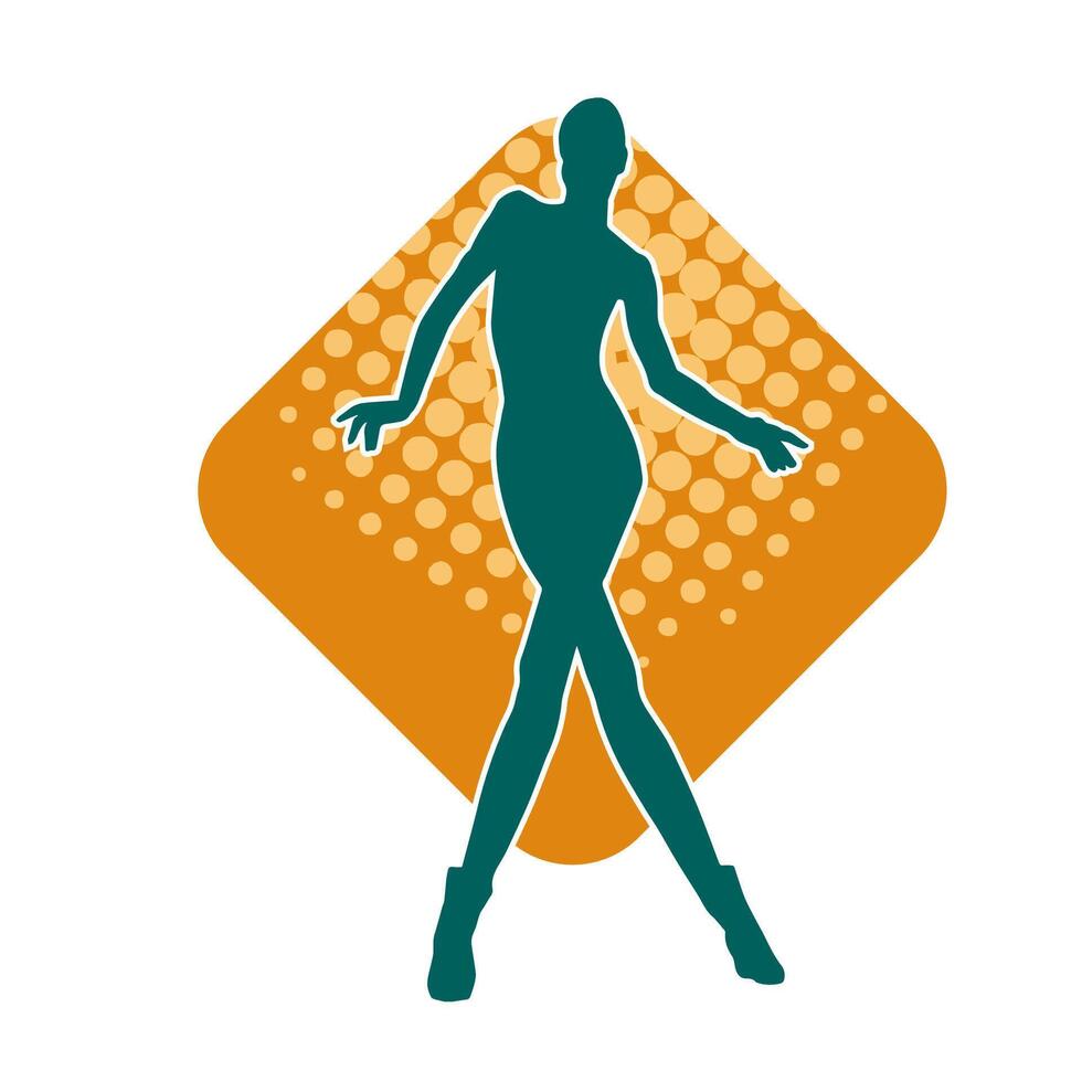 silhouet van een vrouw danser in actie houding. silhouet van een vrouw dansen gelukkig. vector