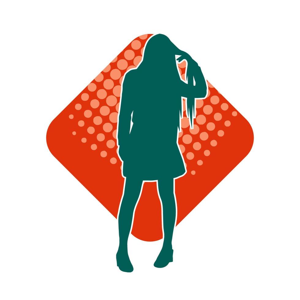 silhouet van een slank vrouw model- vervelend gewoontjes kleding staand in vrouwelijk houding. vector