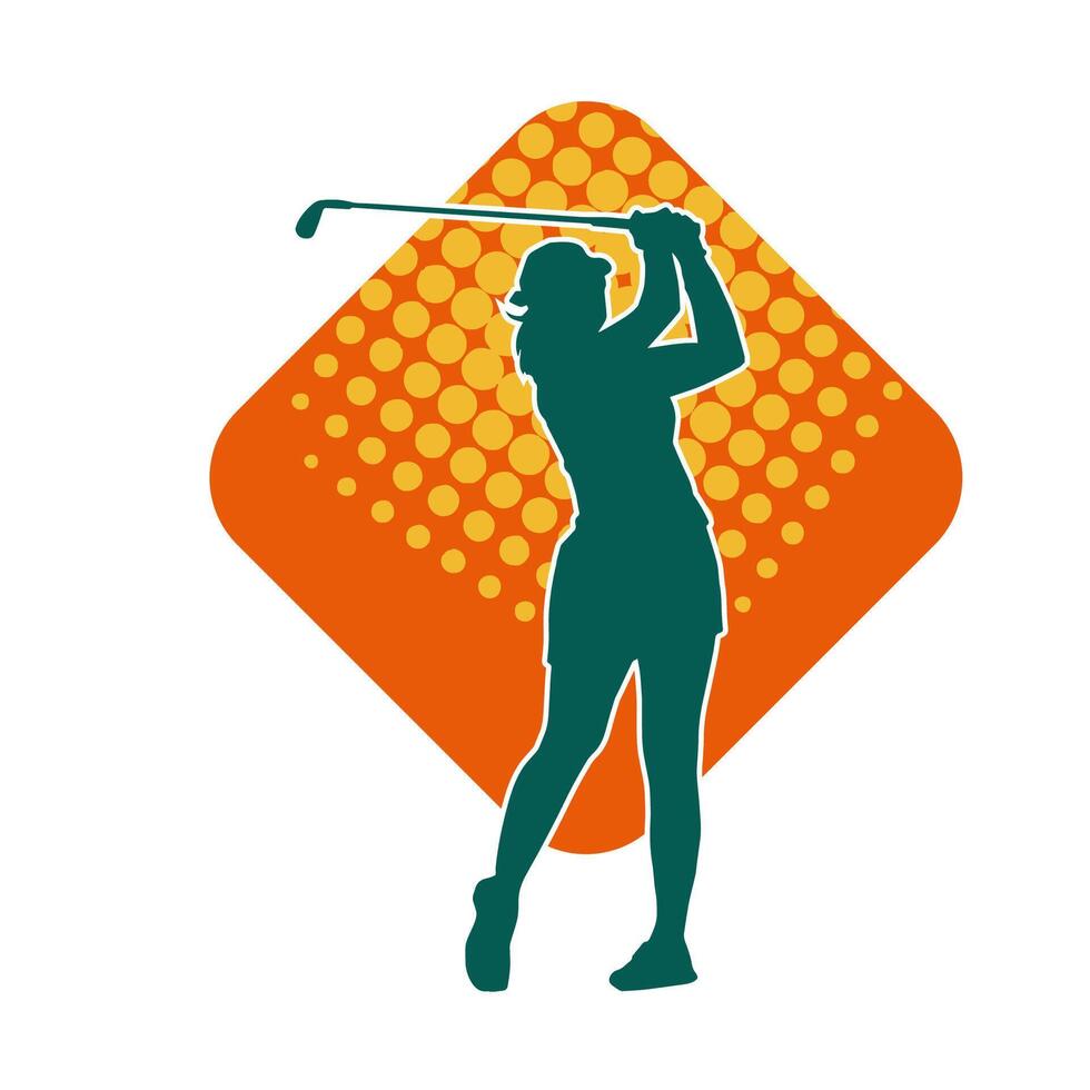 silhouet van een vrouw spelen golf. silhouet van een vrouw golfspeler in actie houding. vector