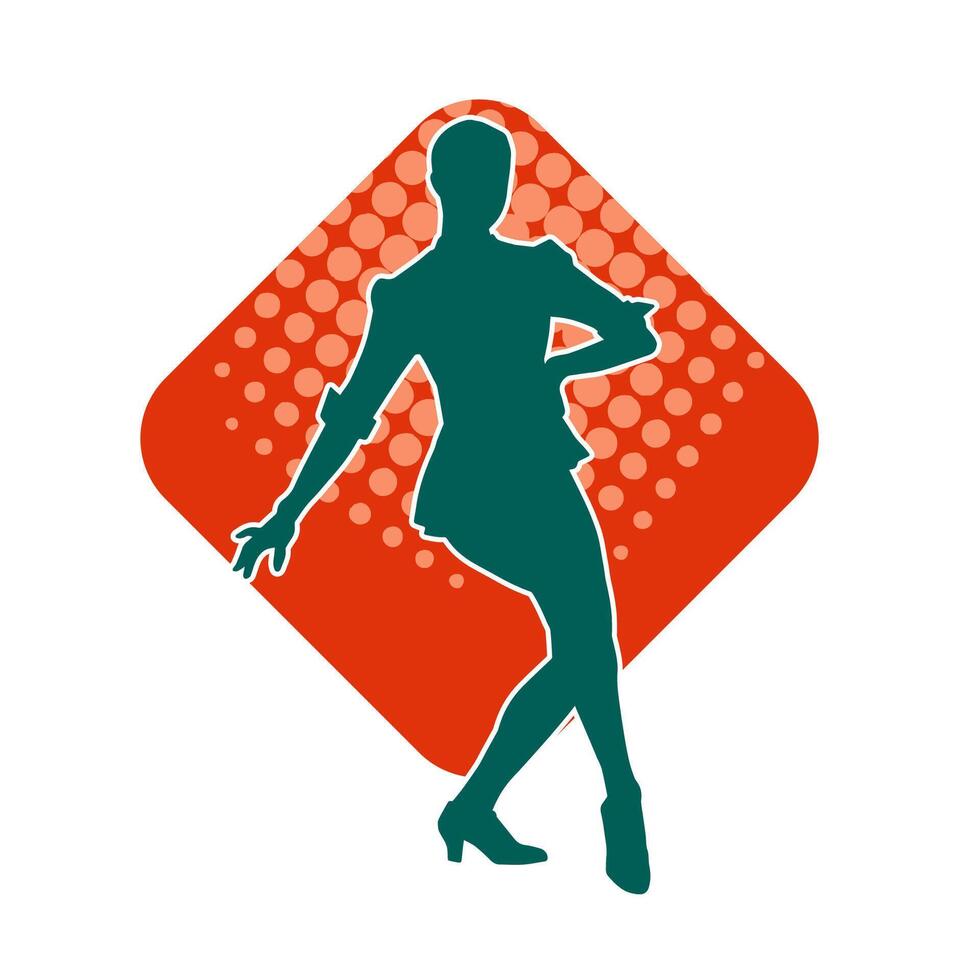 silhouet van een vrouw danser in actie houding. silhouet van een vrouw dansen gelukkig. vector