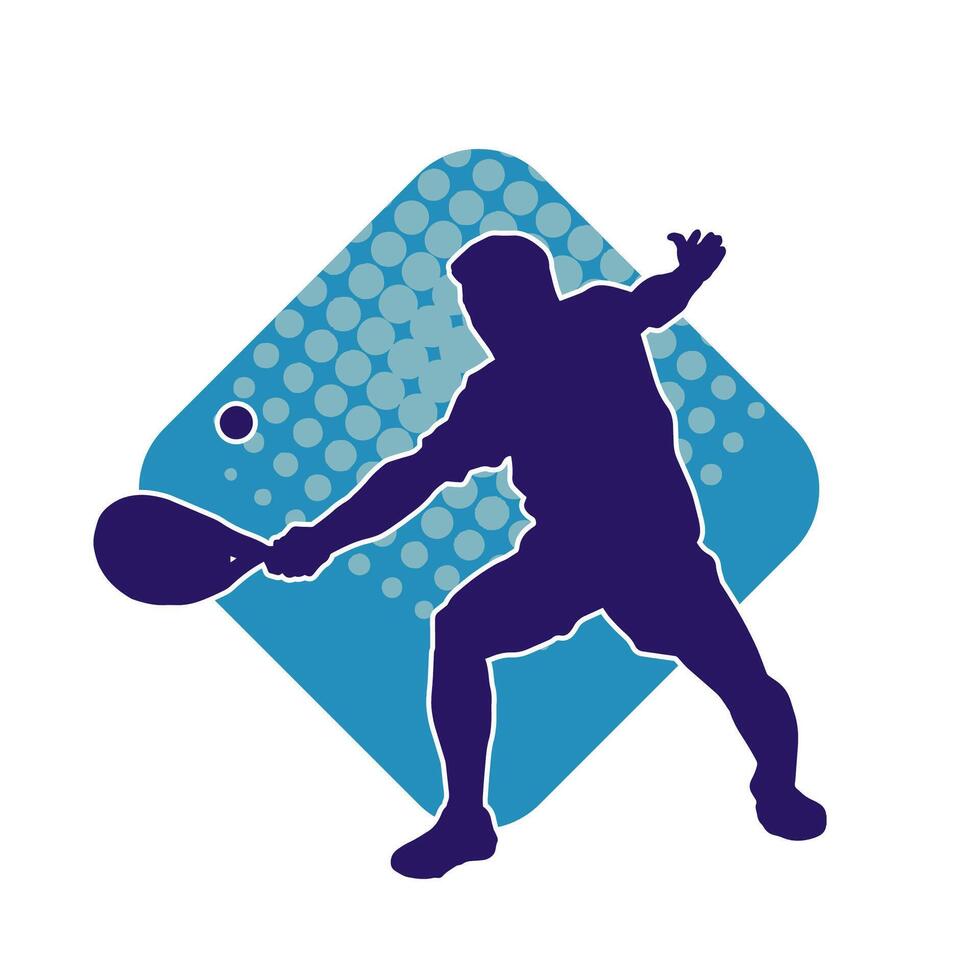 silhouet van een mannetje tennis speler in actie houding. silhouet van een Mens spelen tennis sport met racket. vector