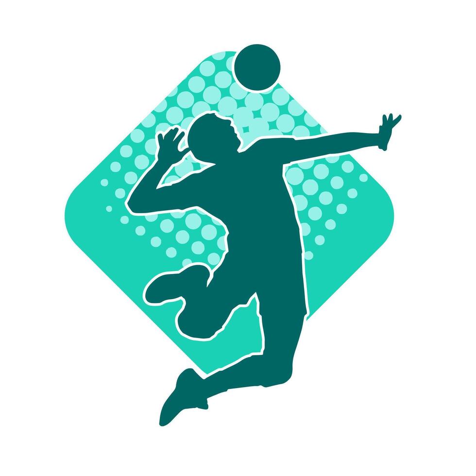 silhouet van een mannetje volley atleet in actie houding. silhouet van een Mens spelen volley bal sport. vector