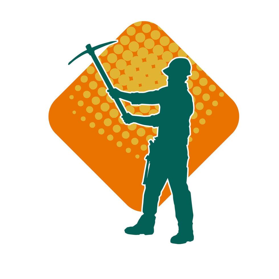 silhouet van een Mens in arbeider kostuum draag- plukken bijl gereedschap in actie houding. silhouet van een mijnwerker in actie houding met plukken bijl hulpmiddel. vector