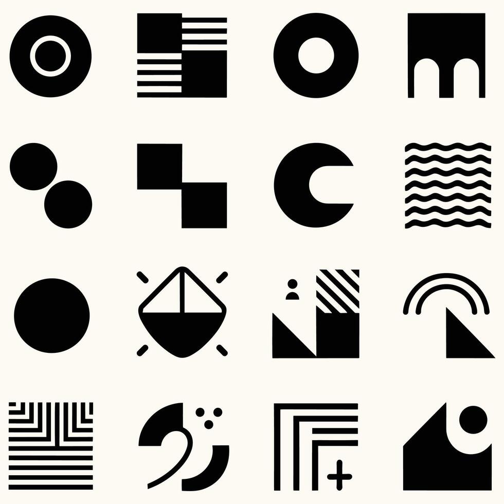 abstract en eenvoudig vormen verzameling. minimalistische symbolen. zwart iconografie. vlak vector icoon. pictogrammen set. primitief vormen. modernistisch abstract meetkundig vormen. meetkundig elementen. brutalist ontwerp