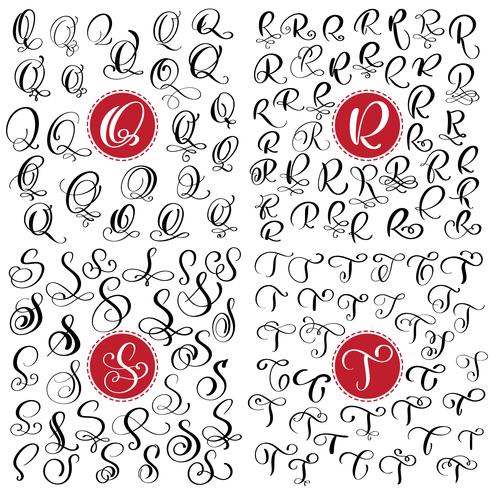 Set van hand getrokken vector kalligrafie letter Q, R, S, T