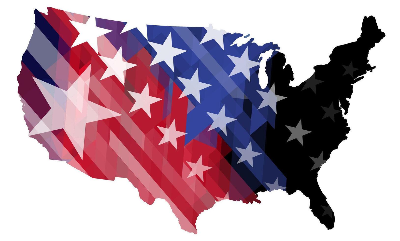 Verenigde staten kaart met Verenigde Staten van Amerika vlag binnen. abstract meetkundig vector banier met een driehoekig patroon