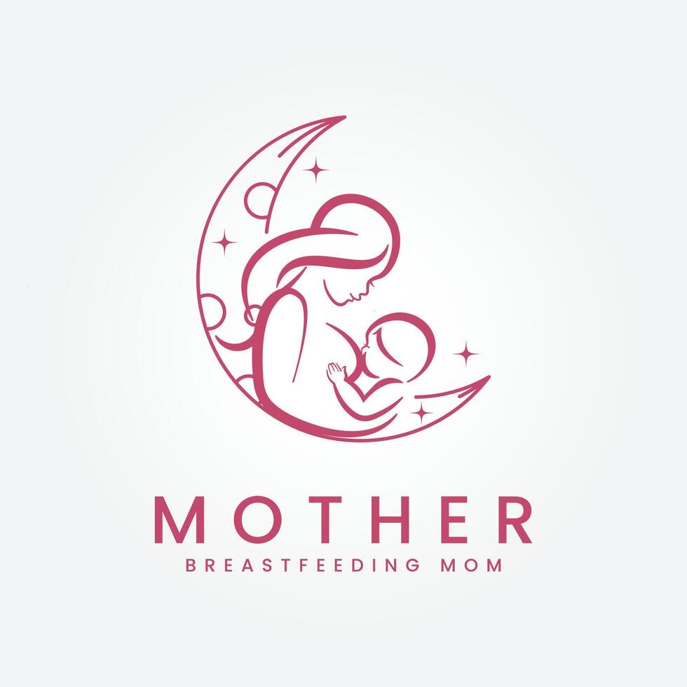 moeder borstvoeding, moeder en baby logo vector illustratie ontwerp, minimale abstracte lijn kunst logo icoon