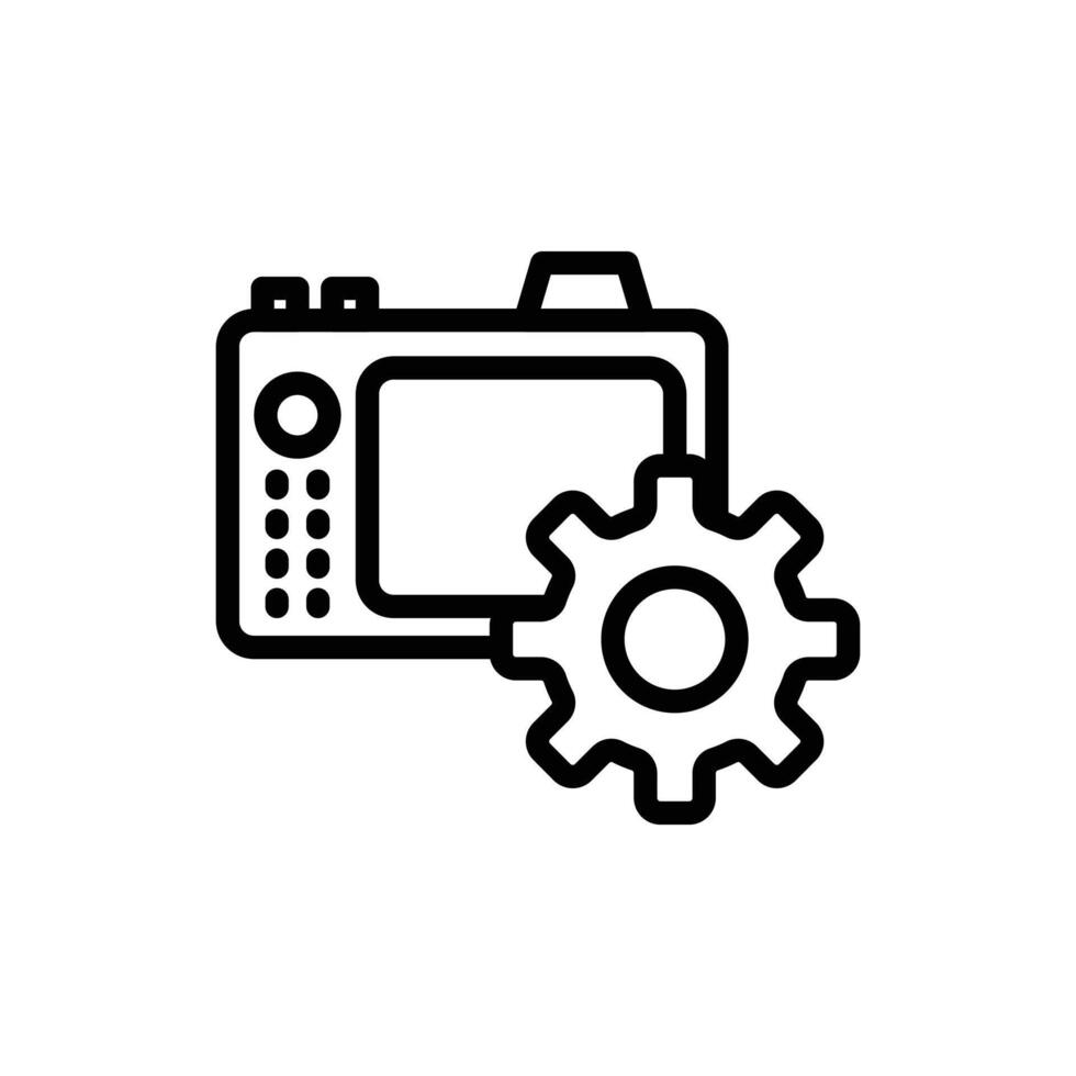 moersleutel icoon ontwerp met camera icoon, onderhoud gereedschap symbool, instellingen teken, geïsoleerd Aan wit achtergrond. vector