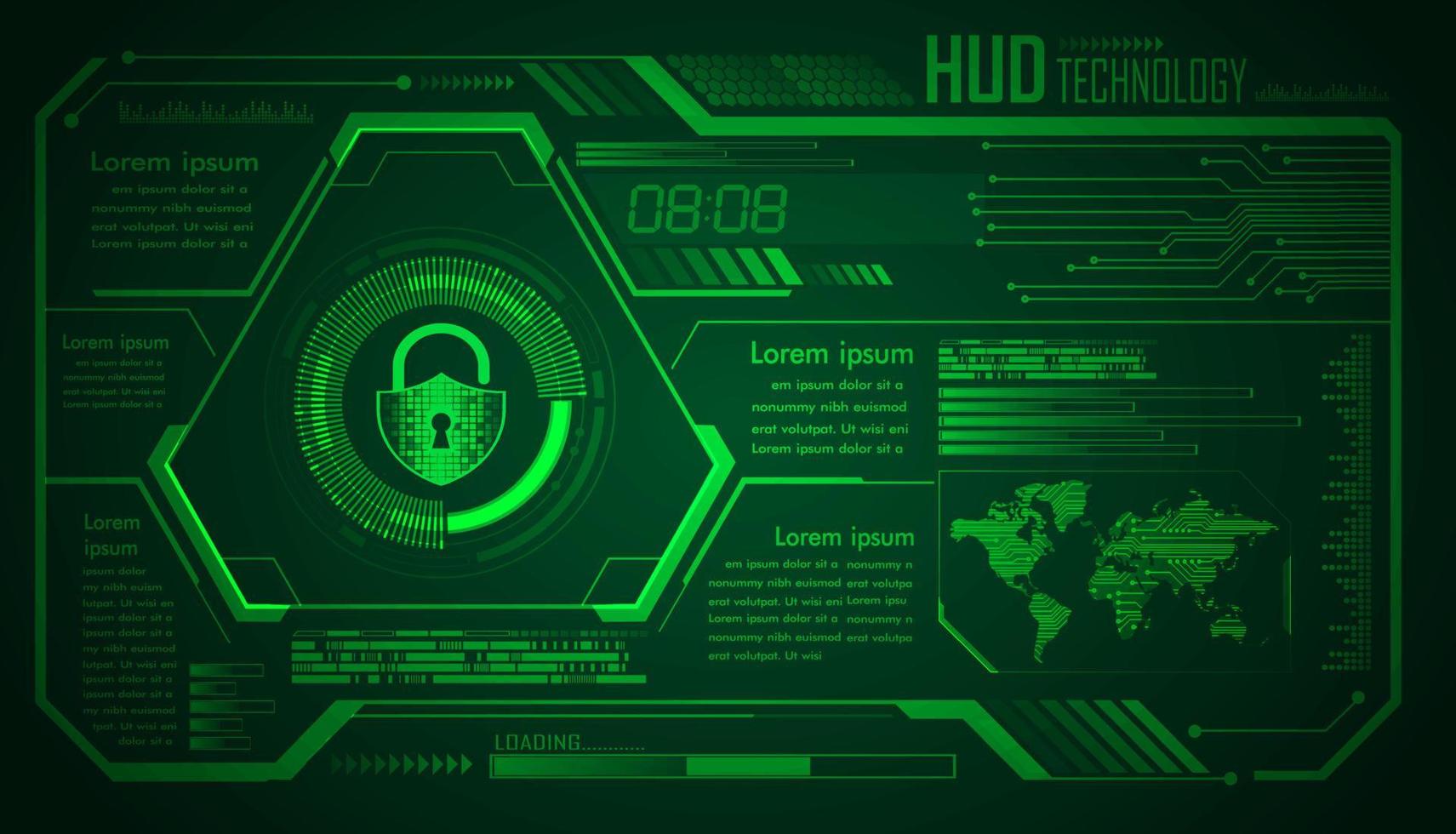 hud cyber circuit toekomstige technologie concept achtergrond veiligheid, veiligheid gesloten hangslot, vector