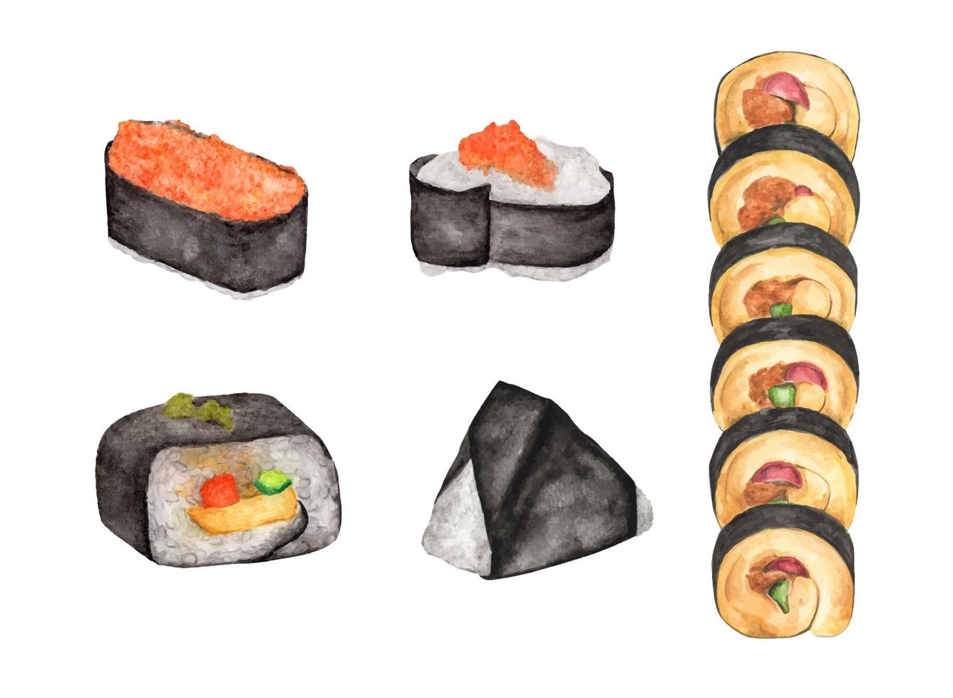 set van sushi. japans eten. aquarel illustratie. vector