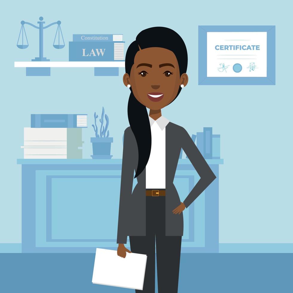 illustratie van vrouwelijke advocaat in zijn kantoor vector