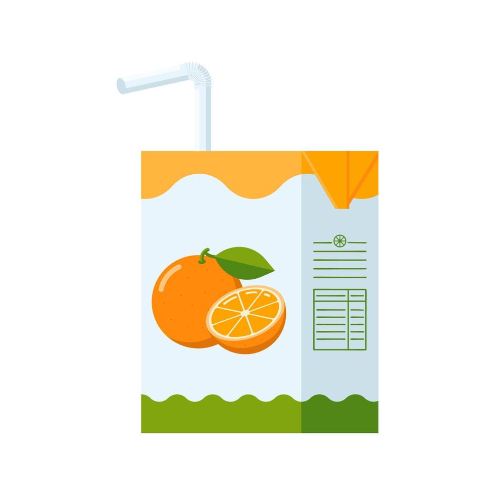 sinaasappelsap kartonnen doos met rietje. vlakke stijl. citrusdrank icoon voor logo, menu, embleem, sjabloon, stickers, prints, voedselpakketontwerp vector