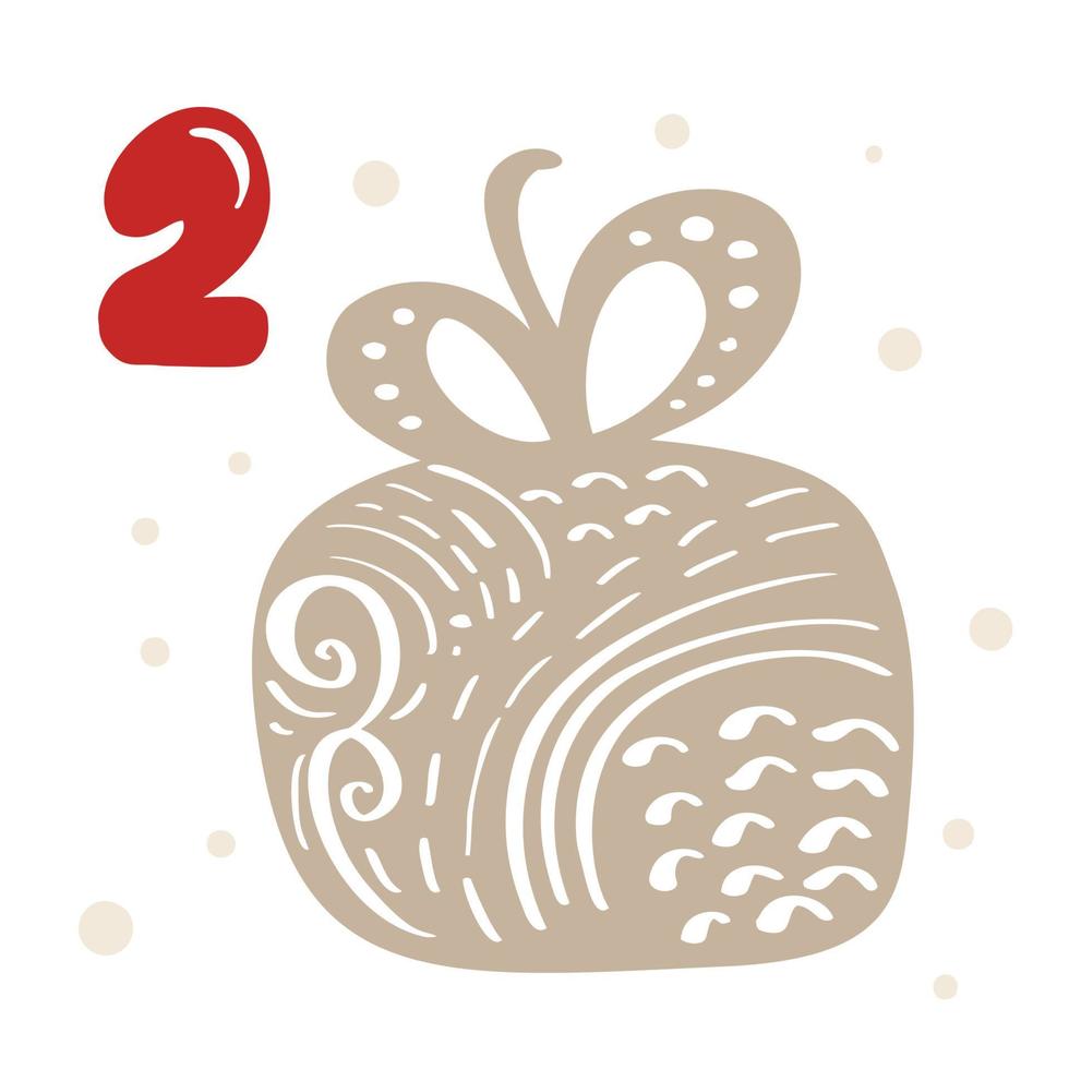 winter vectorillustratie van Noordse geschenkdoos. kerst adventskalender vijfentwintig dagen voor vakantie xmas, twee dagen. schattige scandinavische handgetekende vector