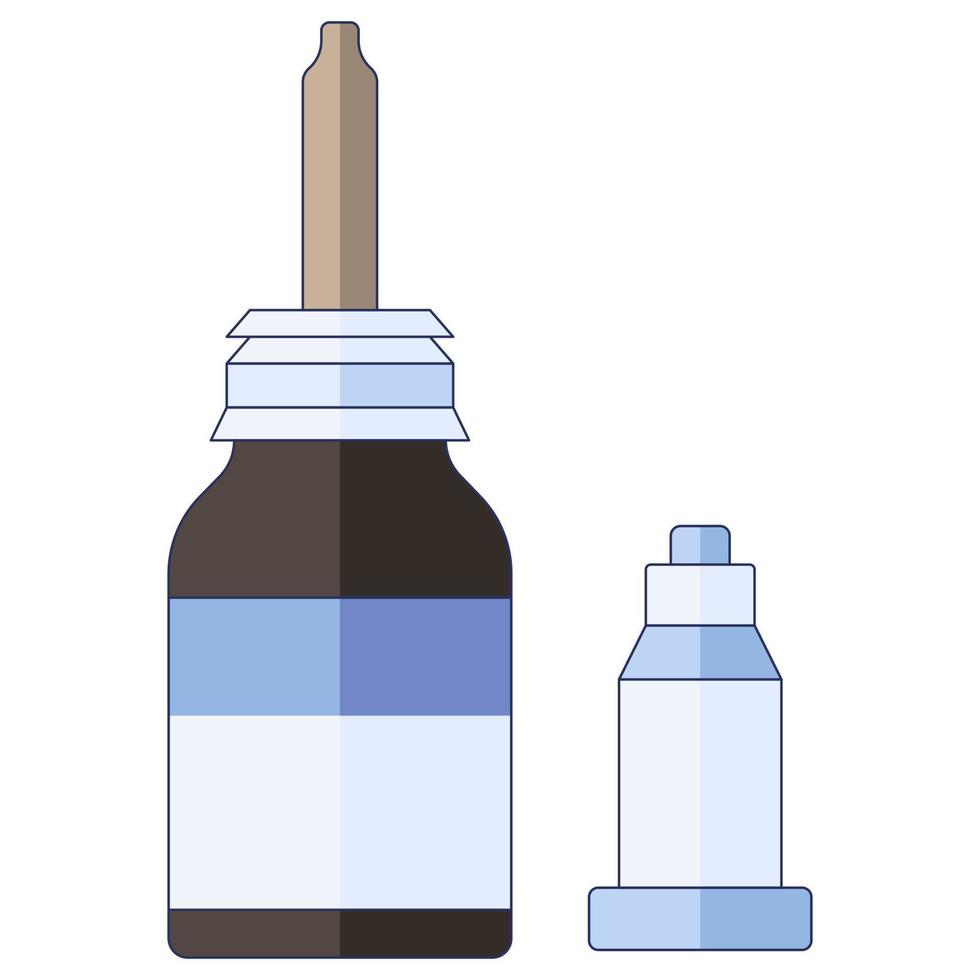 medisch begrip. neusdruppels. voor verkoudheid, griep, hoestmedicijn druppels in de neus in een vlakke stijl geïsoleerd op een witte achtergrond. vector