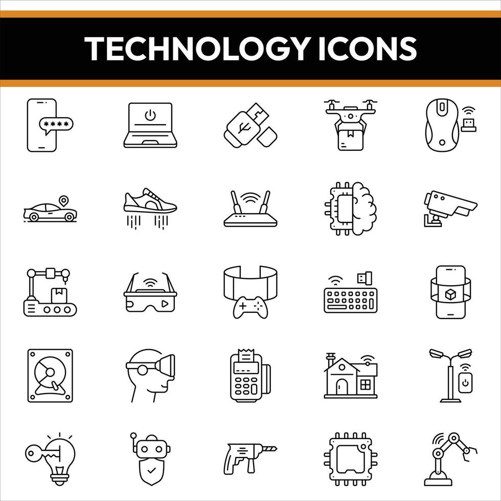 technologie pictogrammen, technologie lijn pictogrammen vector