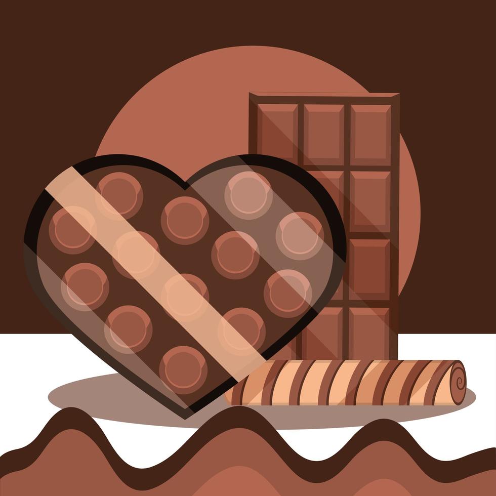 verschillende zoete chocoladesuikergoed vector