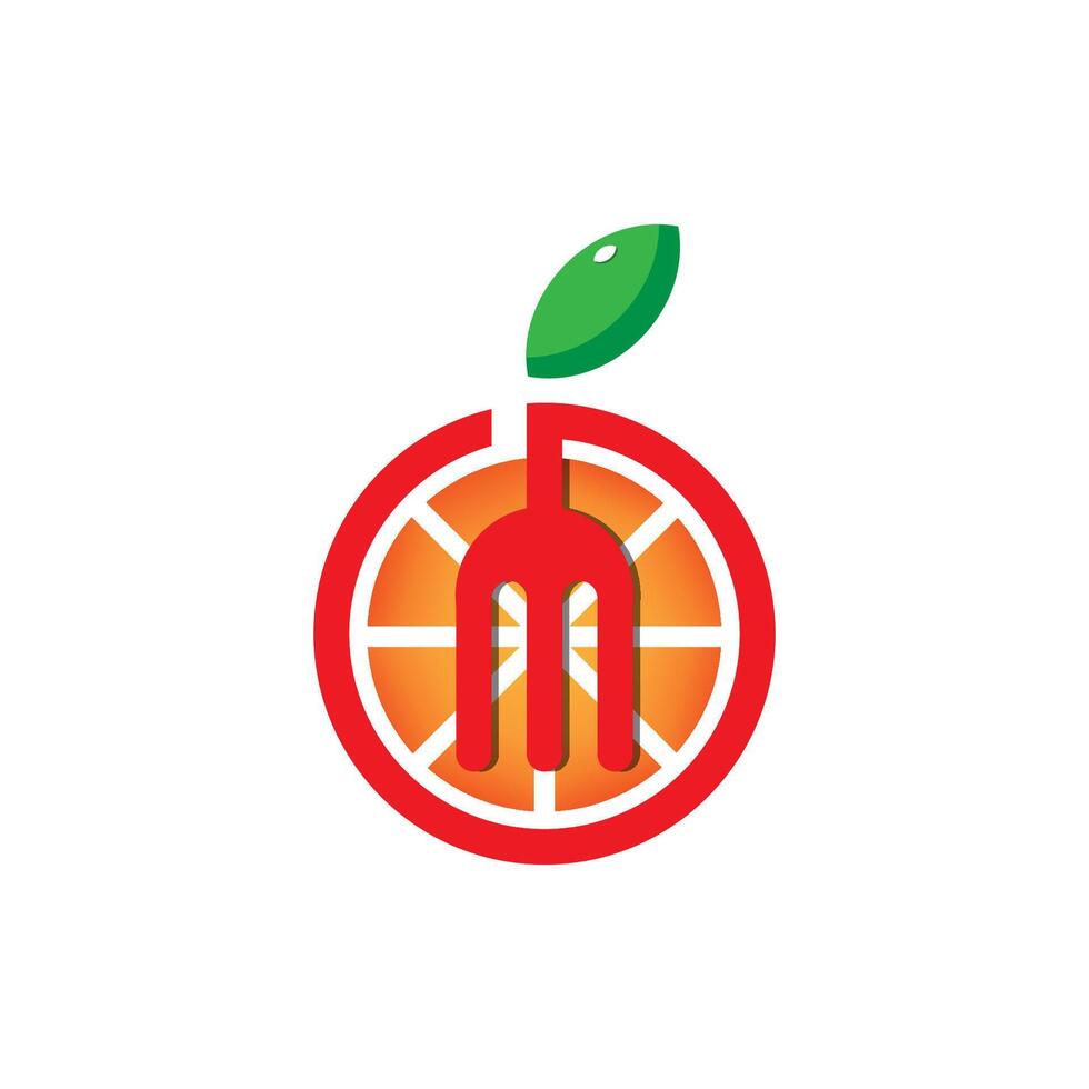 oranje fruit combineren met vork logo ontwerp geïsoleerd Aan wit achtergrond. oranje fruit en vork, Gezondheid voedsel en drinken logo concept. vector