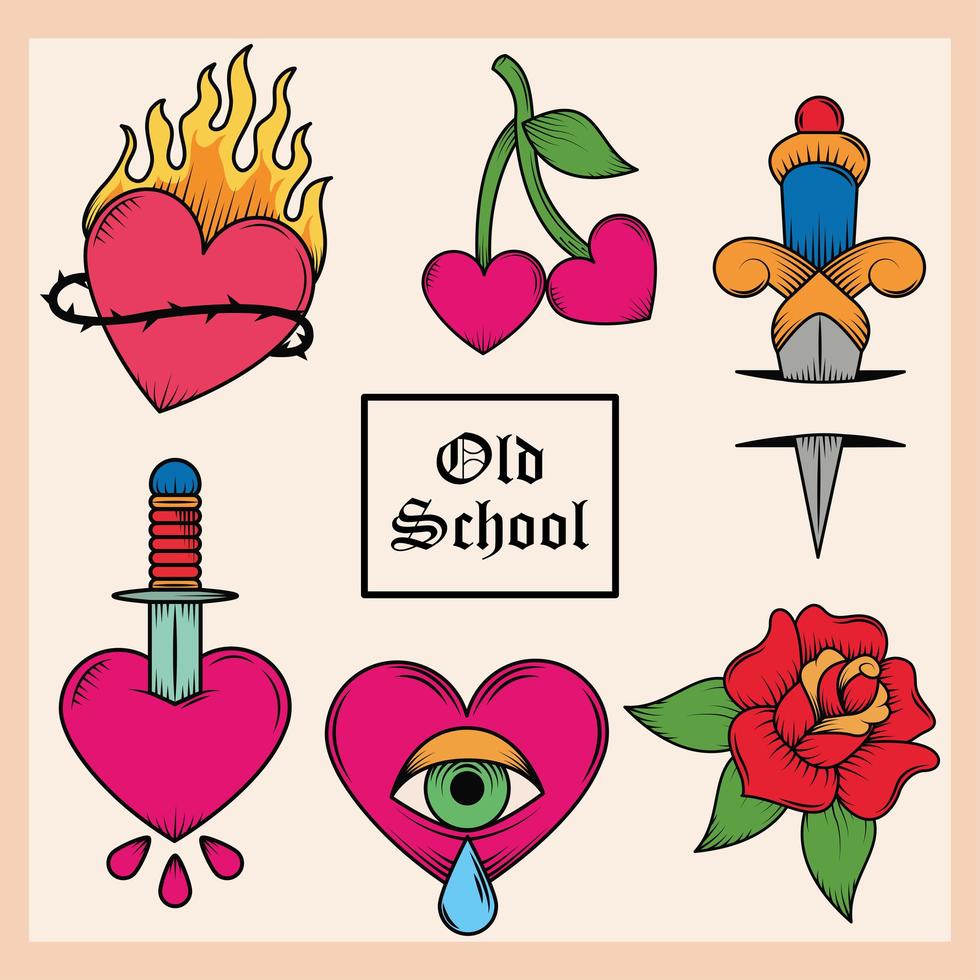 old school tattoo iconen vector