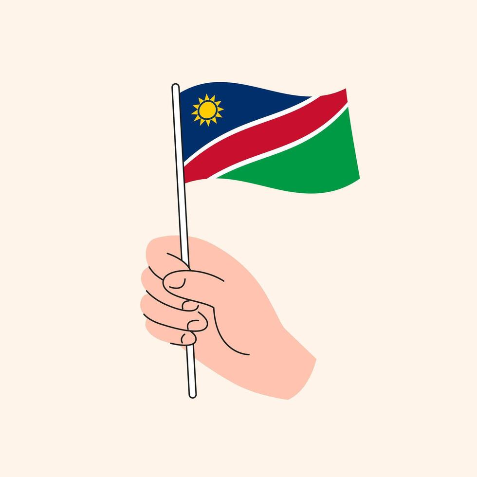 tekenfilm hand- Holding namibisch vlag, geïsoleerd vector ontwerp