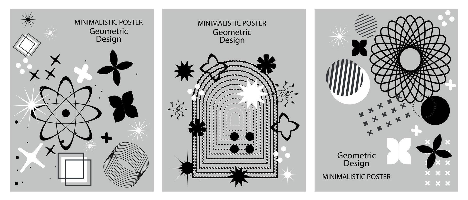 retro futuristische minimalistisch posters met gemakkelijk vormen, grafisch elementen van meetkundig vormen samenstelling. de concept van modern brutalisme. vector illustratie.