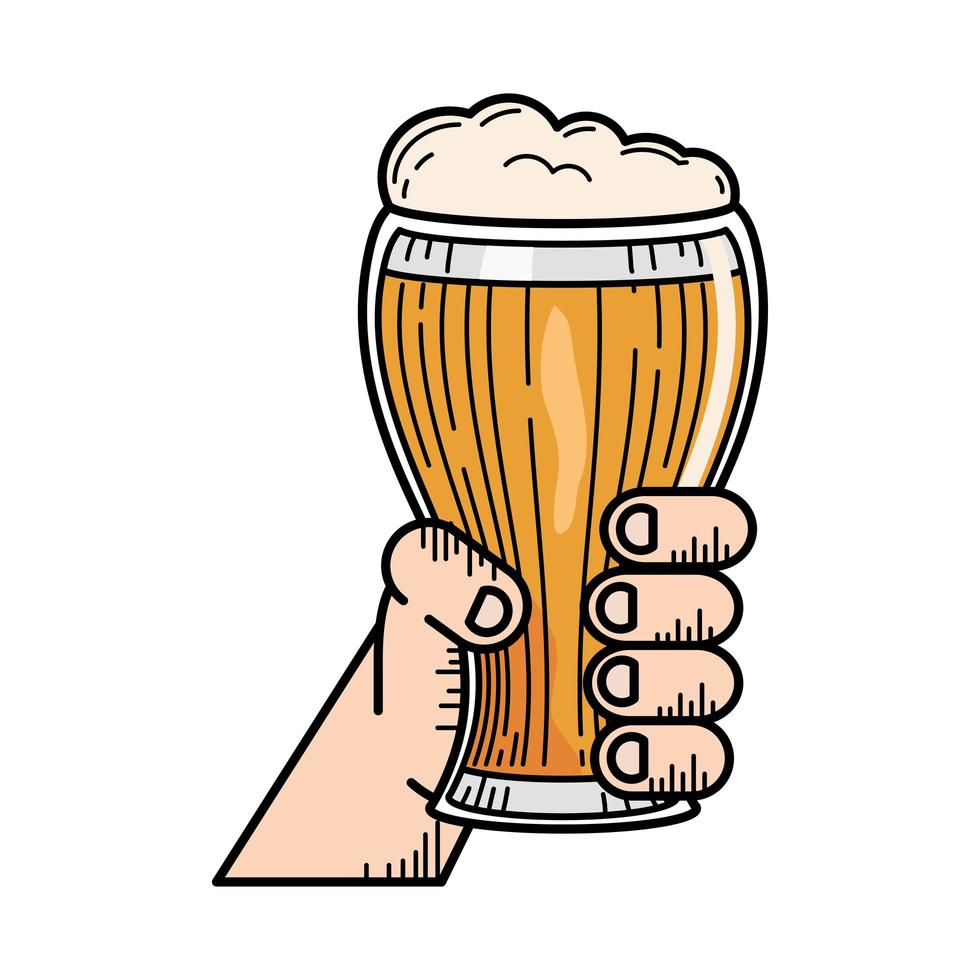 hand met bierglas vector