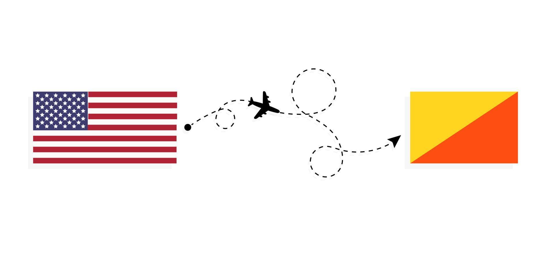 vlucht en reis van de VS naar Bhutan per reisconcept voor passagiersvliegtuigen vector