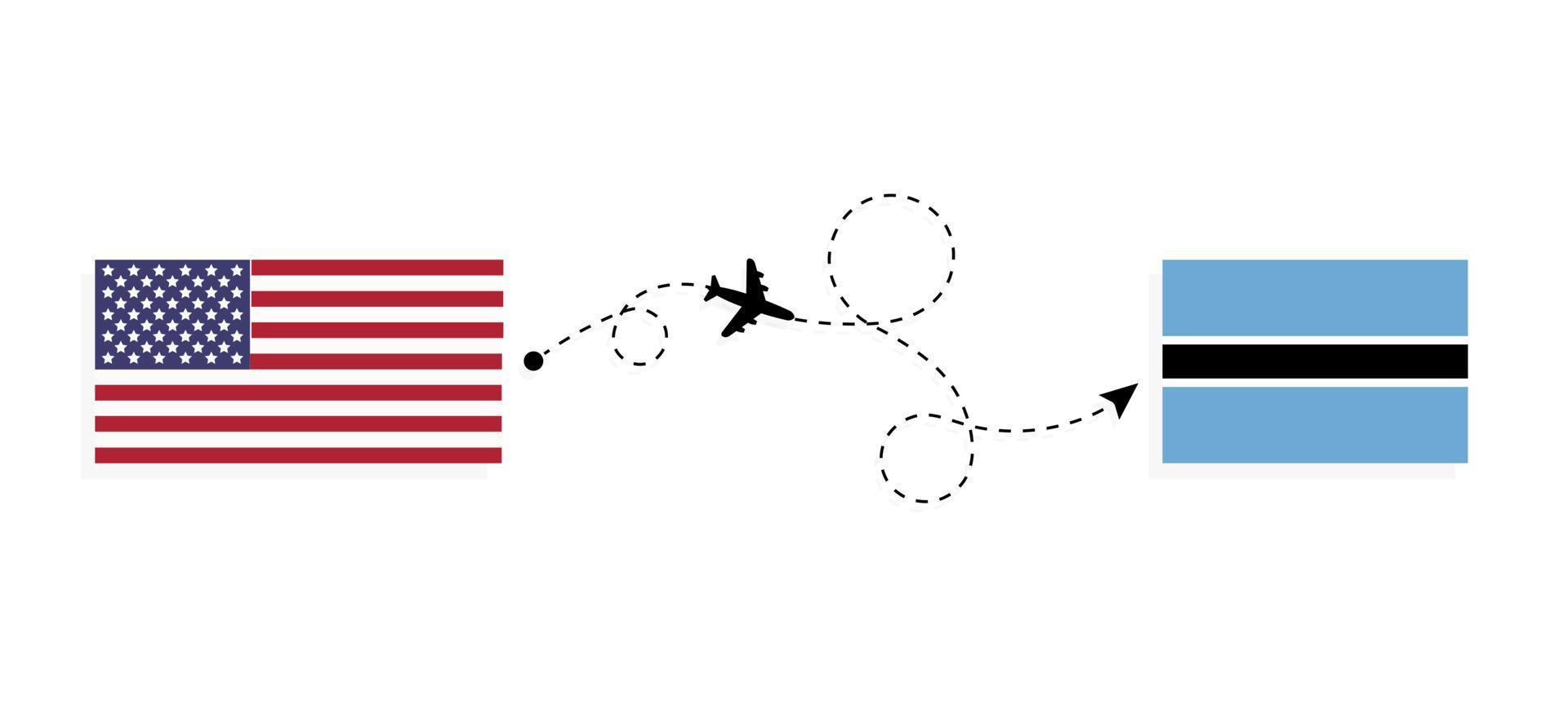 vlucht en reis van de VS naar Botswana per reisconcept voor passagiersvliegtuigen vector