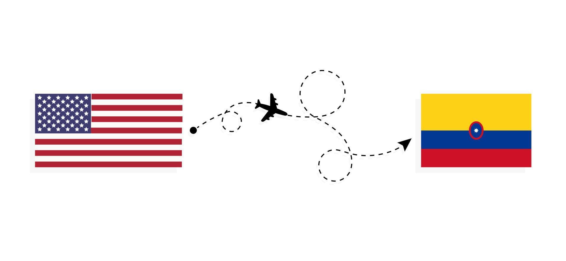 vlucht en reis van de VS naar Colombia per reisconcept voor passagiersvliegtuigen vector