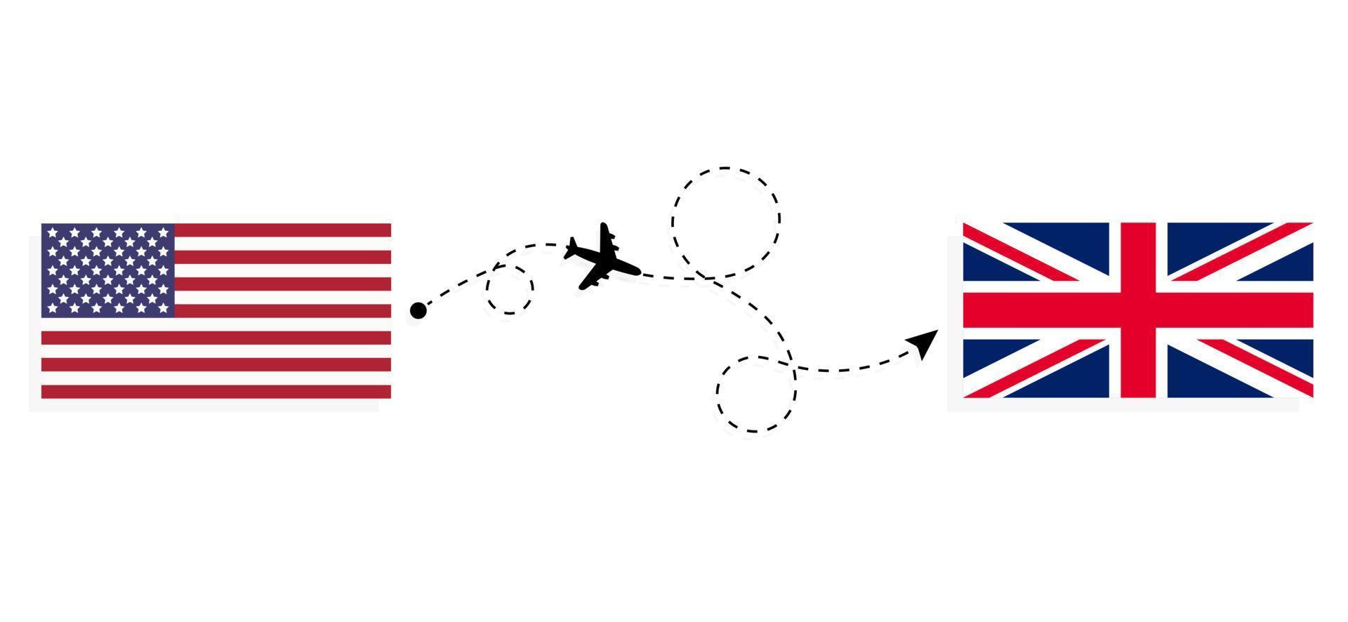 vlucht en reis van de VS naar het Verenigd Koninkrijk van Groot-Brittannië per reisconcept voor passagiersvliegtuigen vector