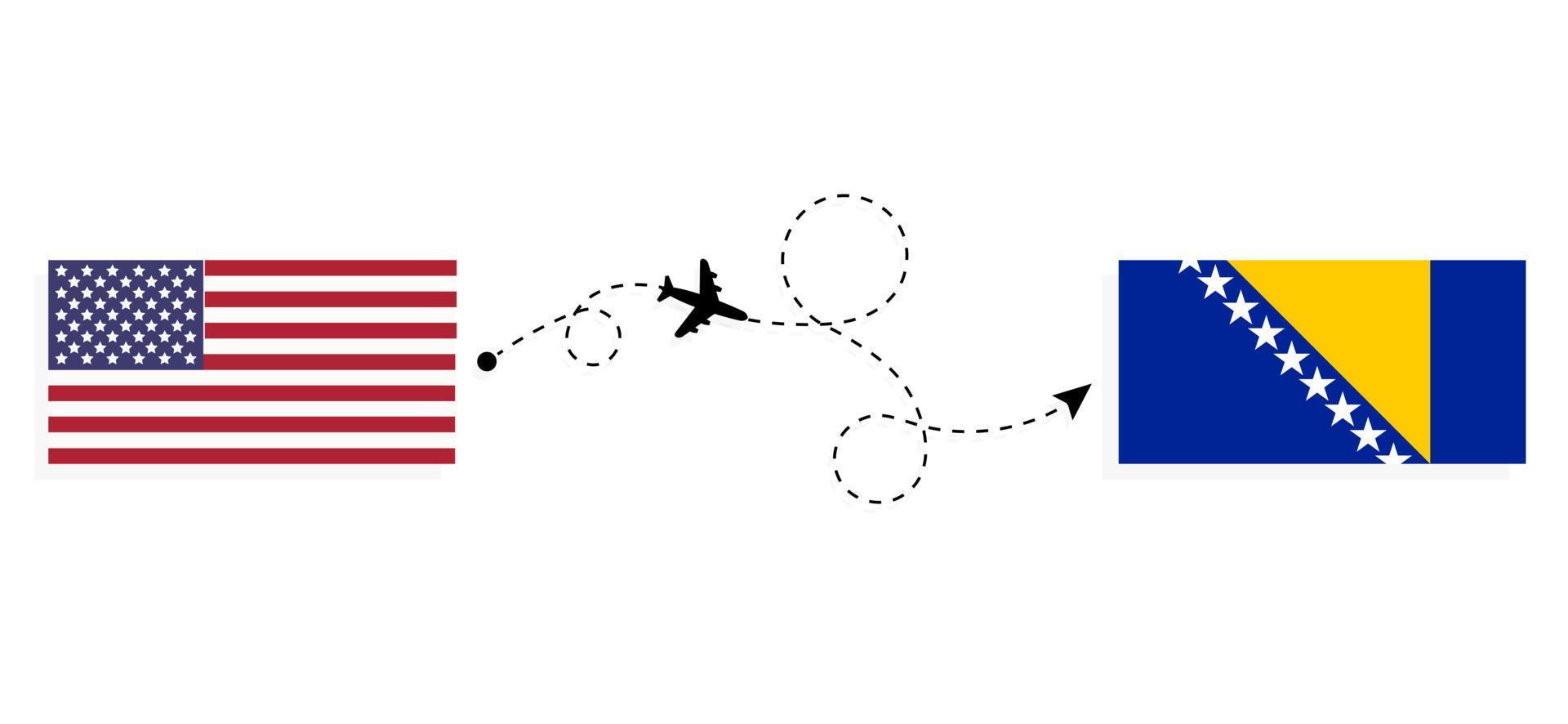 vlucht en reis van de vs naar bosnië en herzegovina per reisconcept voor passagiersvliegtuigen vector