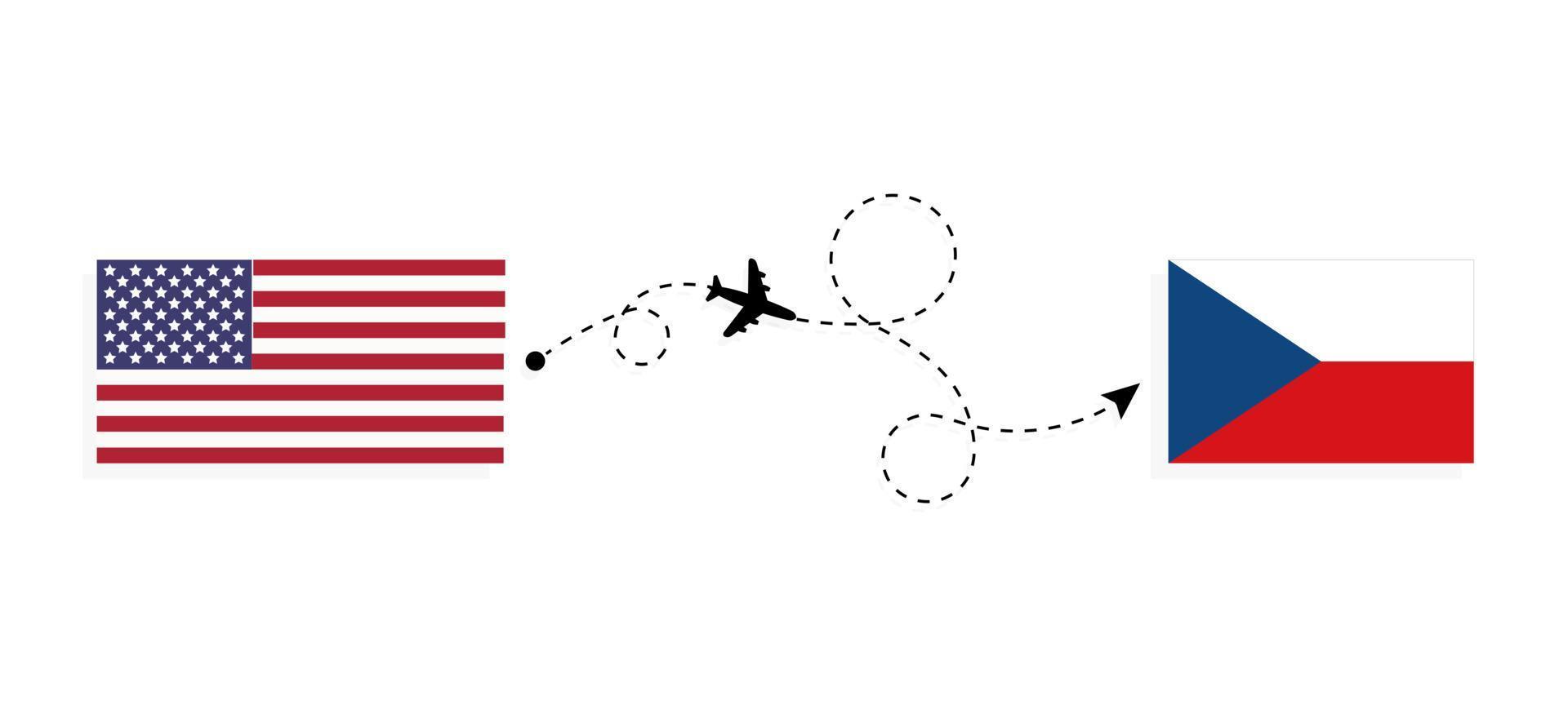 vlucht en reis van de VS naar Tsjechië per reisconcept voor passagiersvliegtuigen vector