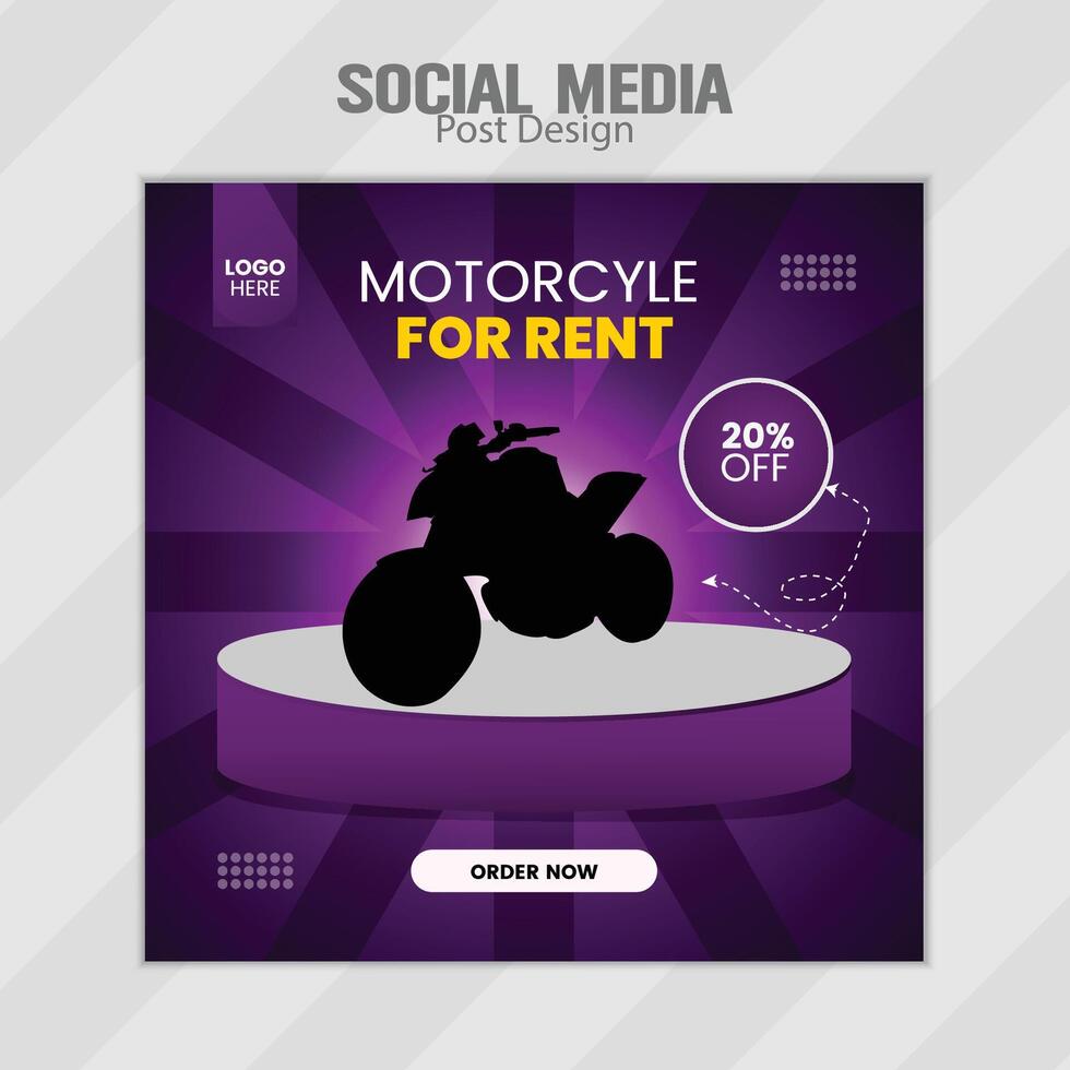 motorfiets verkopen voor huur sociaal media post ontwerp vector