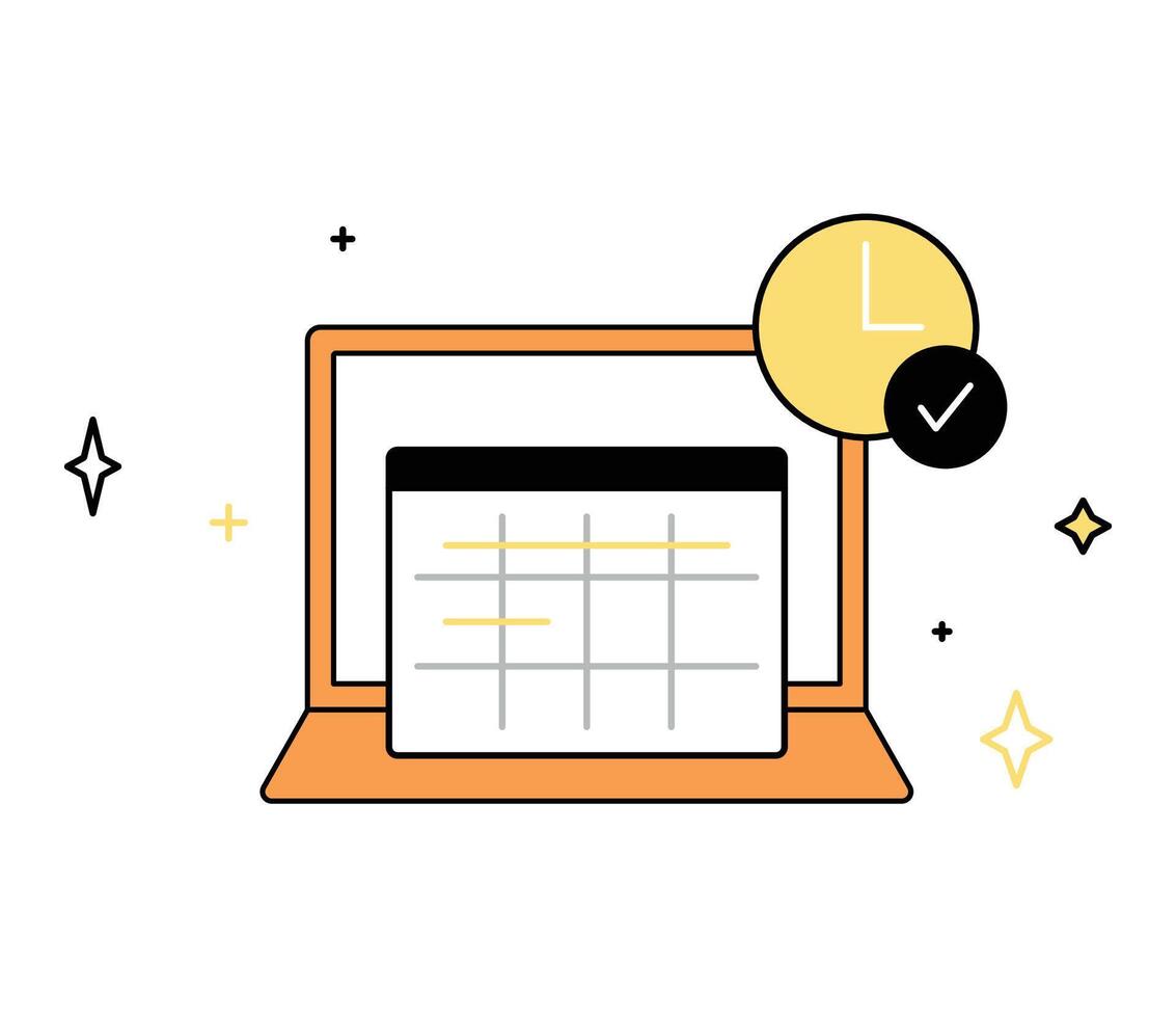 schema planning en planning werk taken, maken schema gebruik makend van kalender, vulling controlelijst, bedrijf en financiën organisatie concept vector illustratie.