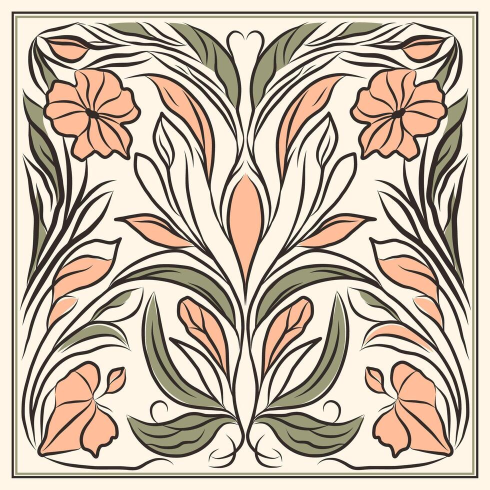 hand- getrokken bloemen kunst nouveau decoratie. vector plein ontwerp in kleur van de jaar.