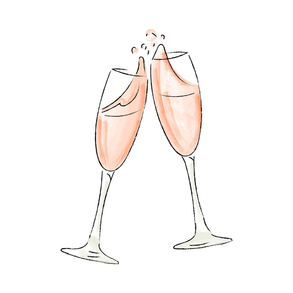 twee tekening Champagne bril. hand- getrokken waterverf viering ontwerp. vector illustratie kleur van de jaar.