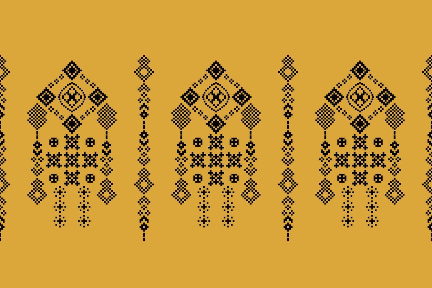 etnisch meetkundig kleding stof patroon kruis steek.ikat borduurwerk etnisch oosters pixel patroon geel achtergrond. abstract,vector,illustratie. textuur, kleding, sjaal, decoratie, motieven, zijde behang. vector
