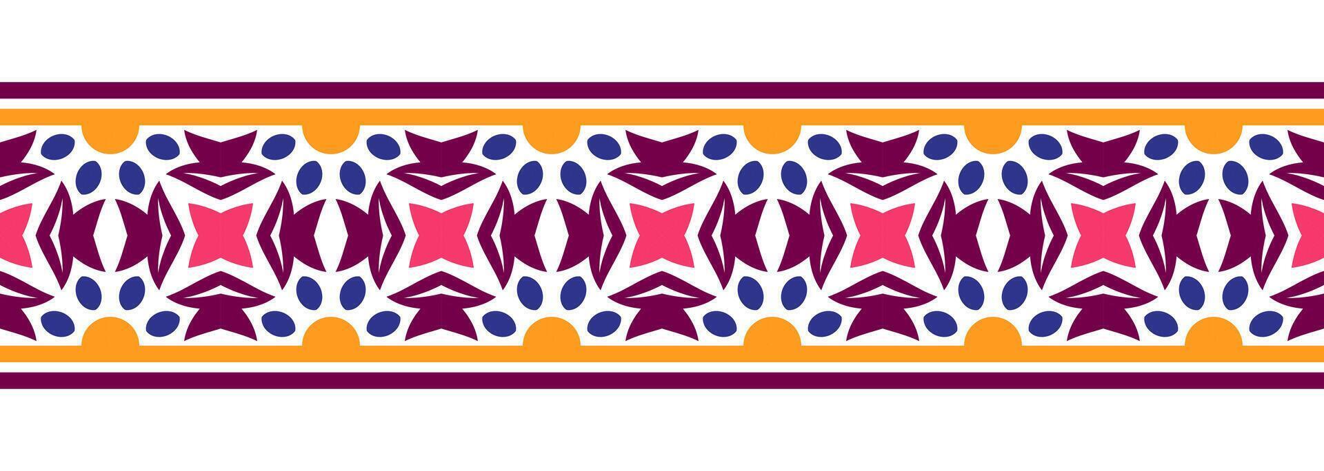 grens lijn naadloos achtergrond. decoratief ontwerp naadloos sier- mozaïek- grens patroon. islamitisch, Indisch, Arabisch motieven. abstract bloem. vector illustratie