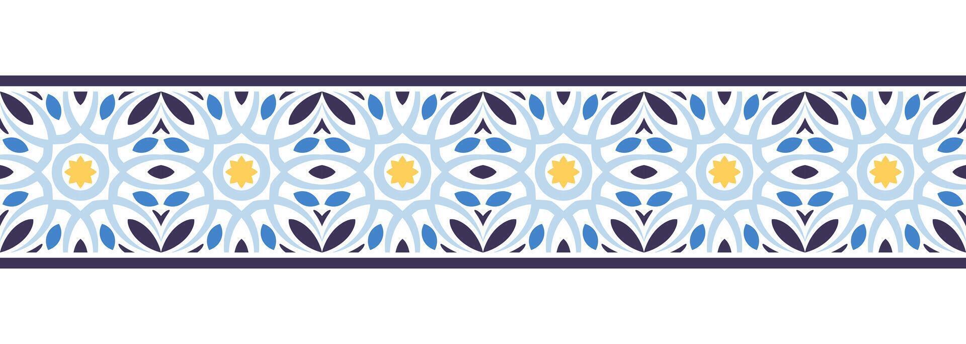 grens lijn naadloos achtergrond. decoratief ontwerp naadloos sier- mozaïek- grens patroon. islamitisch, Indisch, Arabisch motieven. abstract bloem vector