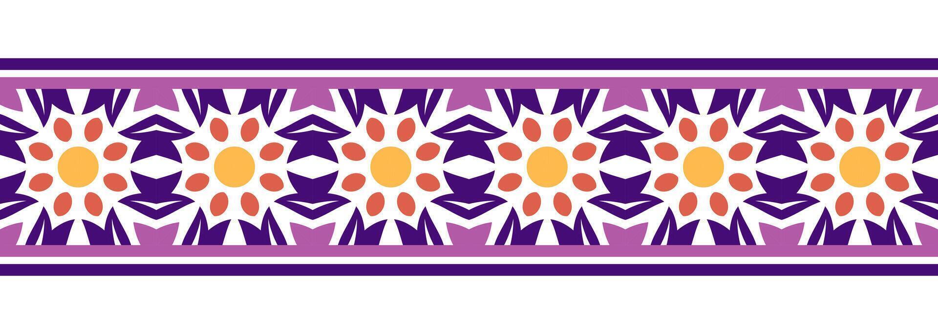 grens lijn naadloos achtergrond. decoratief ontwerp naadloos sier- mozaïek- grens patroon. islamitisch, Indisch, Arabisch motieven. abstract bloem. vector illustratie