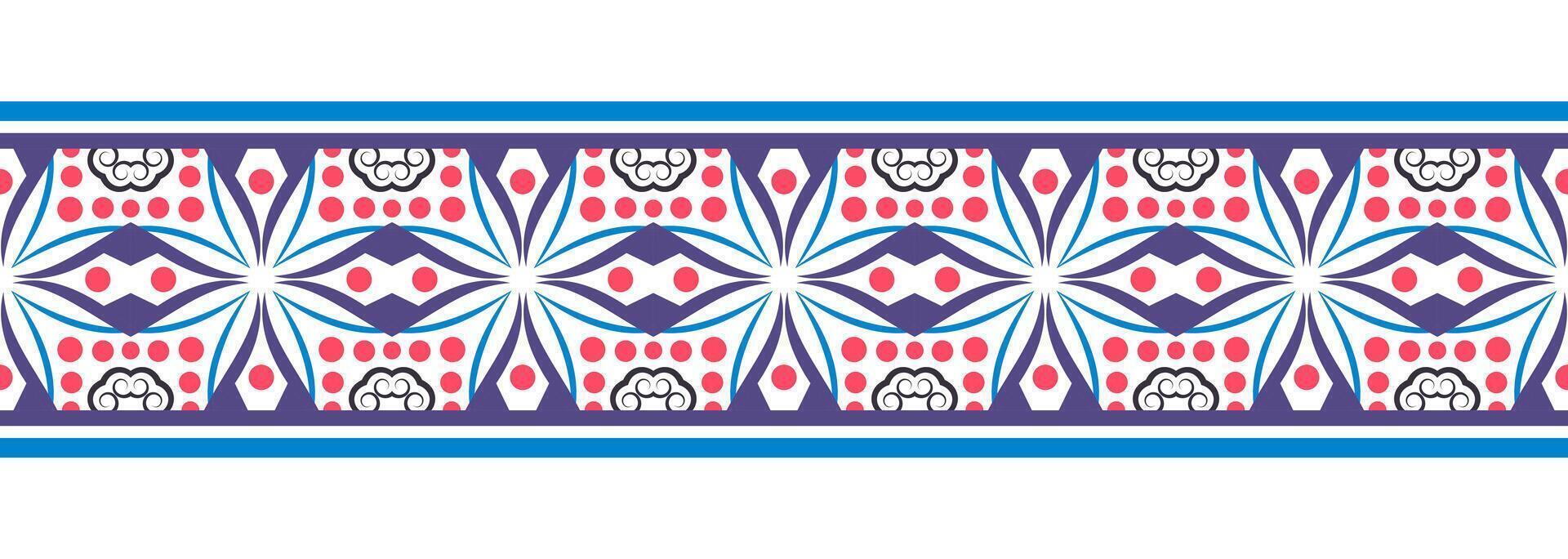 grens lijn naadloos achtergrond. decoratief ontwerp naadloos sier- mozaïek- grens patroon. islamitisch, Indisch, Arabisch motieven. abstract bloem. vector illustratie