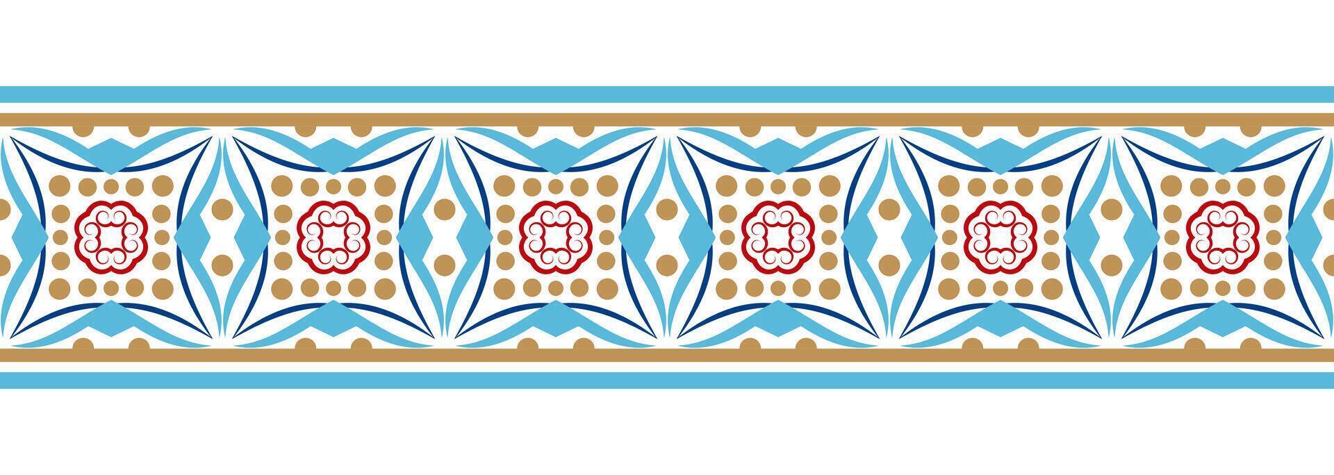 grens lijn naadloos achtergrond. decoratief ontwerp naadloos sier- mozaïek- grens patroon. islamitisch, Indisch, Arabisch motieven. abstract bloem vector