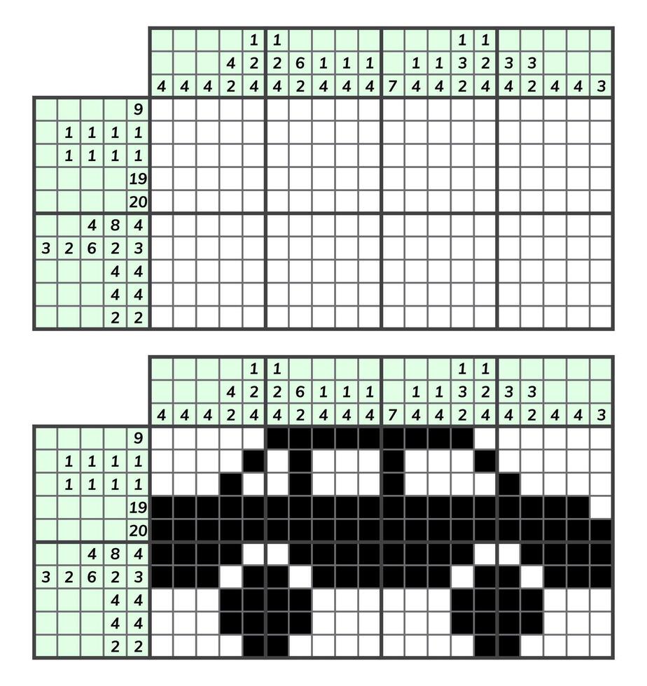 Japans kruiswoordraadsel puzzel. kinderen en volwassen wiskundig mozaïek. nonogram. logica puzzel spel. digitaal rebus. vector illustratie